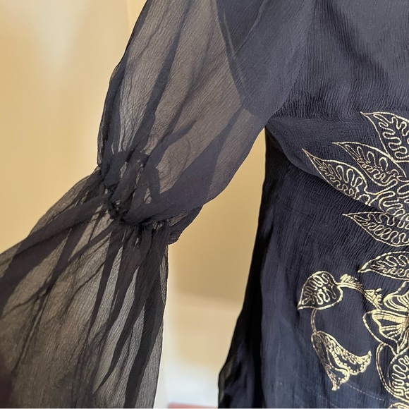 Miss Sixty 100% Silk Black Empire Waist Gold Buckle Puffy Sleeve Blouse NWT - Picture 7 of 14